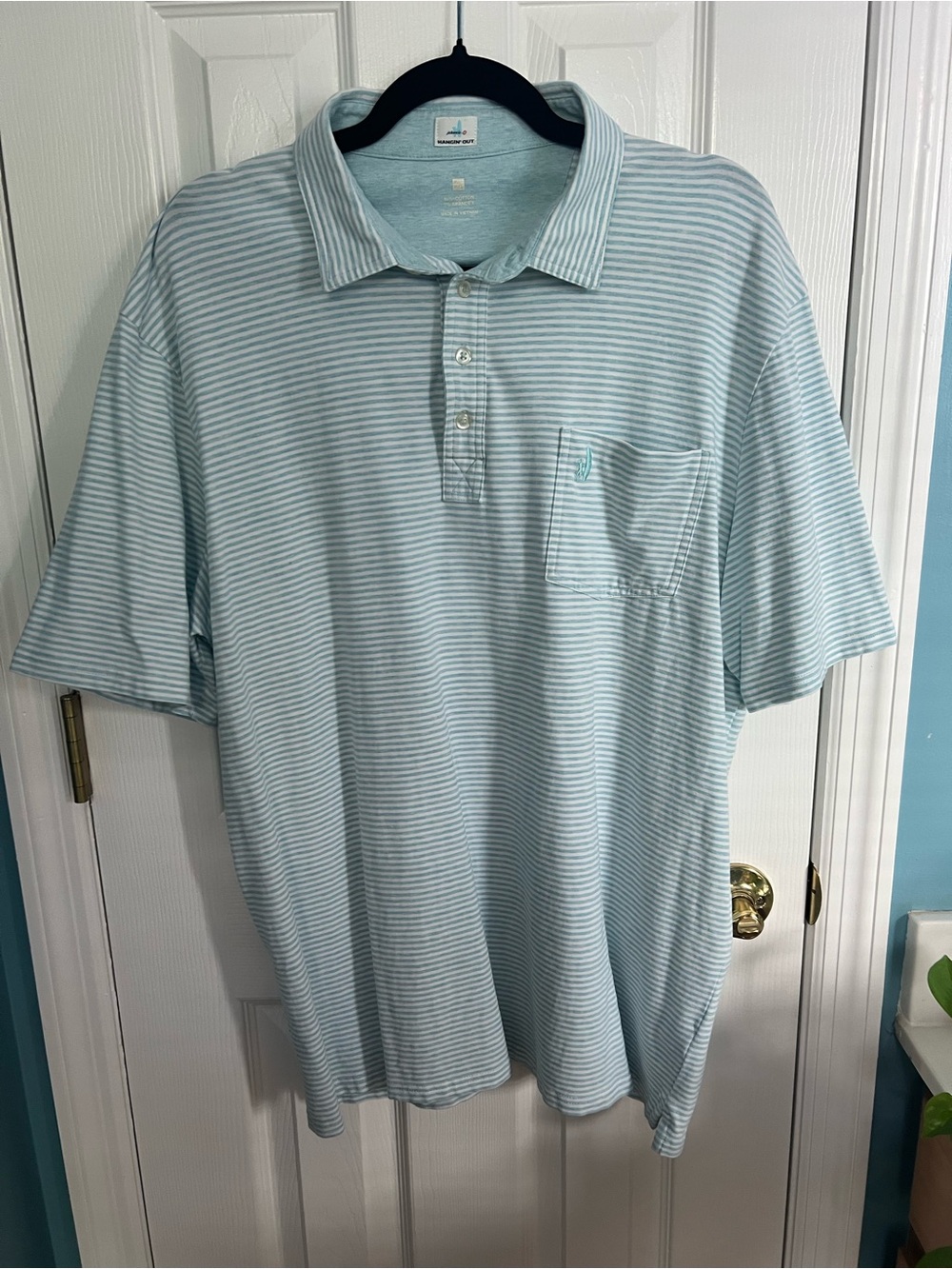 Johnnie-O Men's Pale Blue & White Stripe Polo XXL